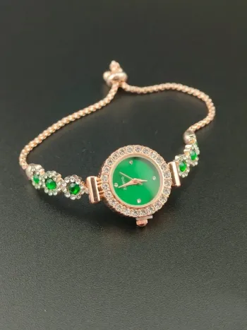 Montre bijou, verte & dorée, ajustable