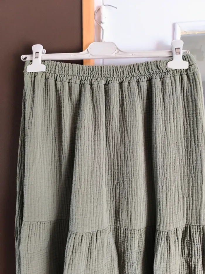 Jupe longue vert kaki gaz de coton TU 36 à 42 - photo numéro 5