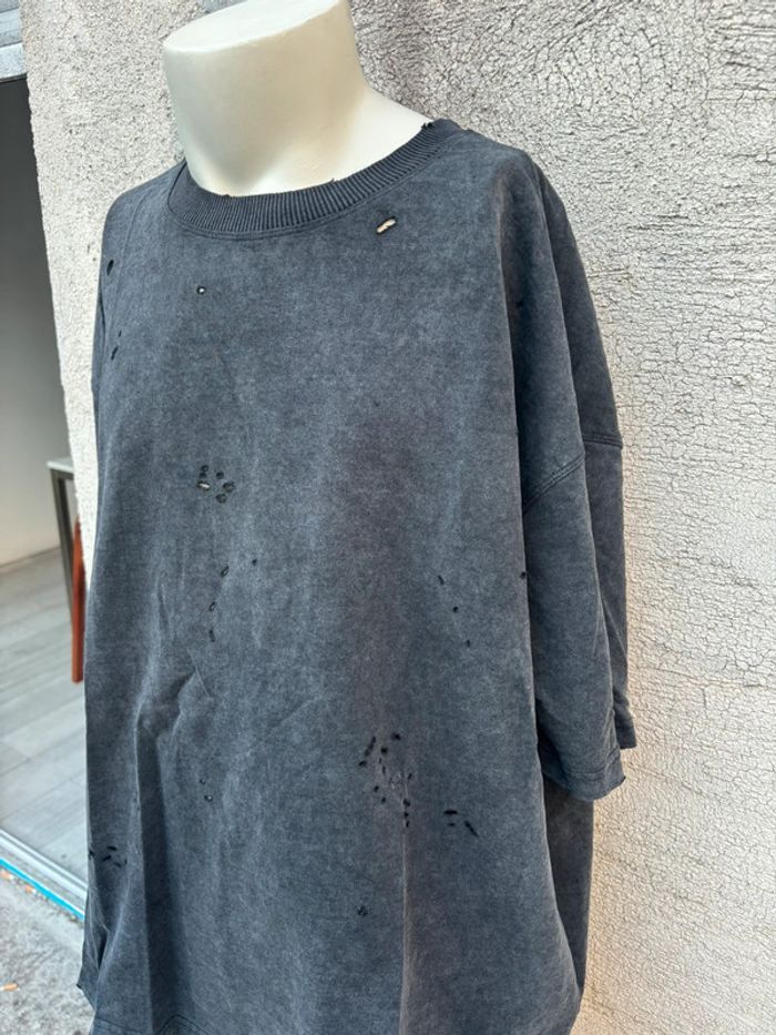 Tee-shirt Zara noir à trous, effet usé - Taille XL - photo numéro 5