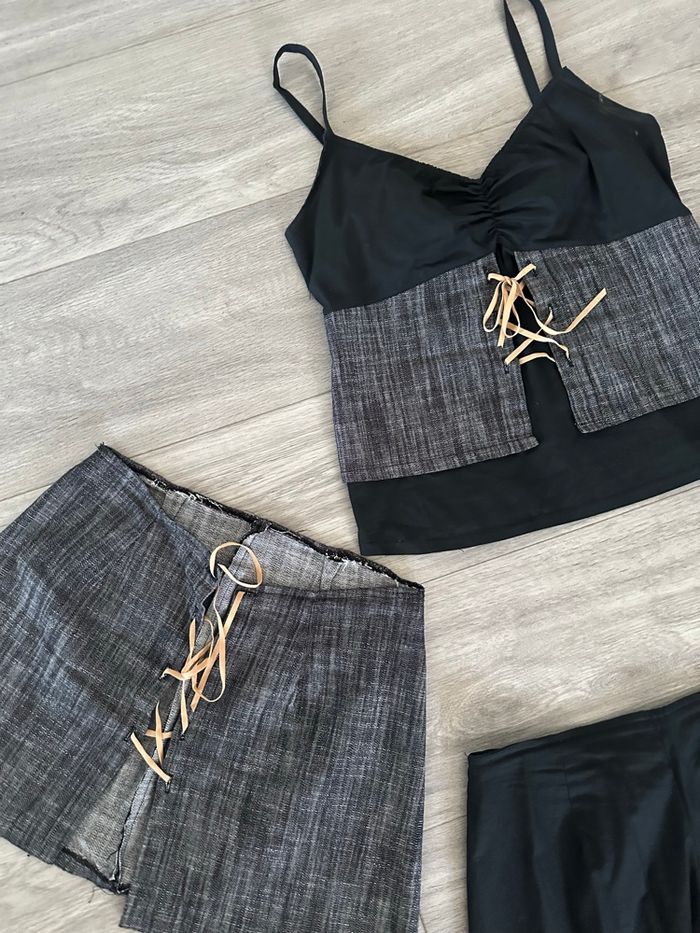 Ensemble 3 pièces crop top ceinture serre taille Pantacourt Y2K Cyberpunk T36 S - photo numéro 3