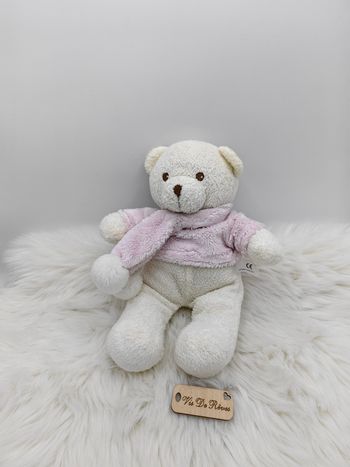 Doudou peluche Ours Nataly's blanc jaune rose