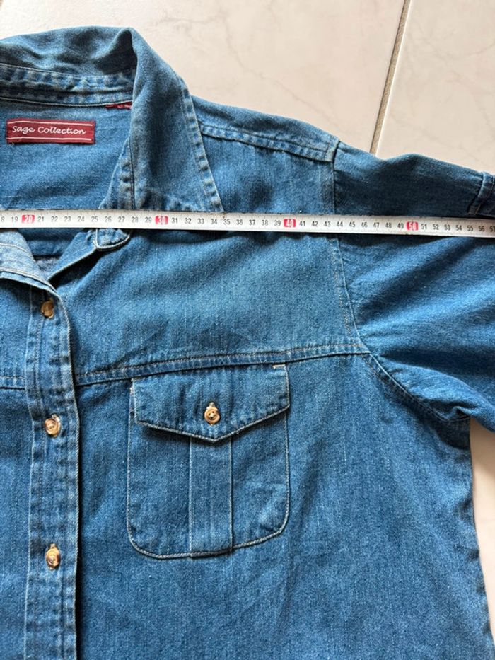 Chemise en jean denim manches courtes Sage collection vintage usa taille L top état - photo numéro 7