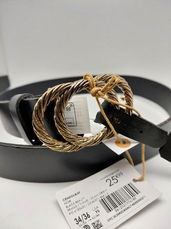 Ceinture en Cuir Noir Femme Boucle Doré Neuve