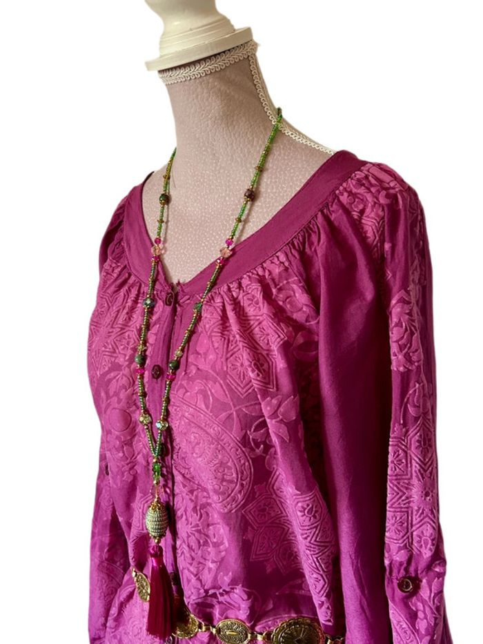 🩷🌿Blouse tunique vintage bohème soie coton taille 40/L Boho hippie chic silk blouse🌿🩷 - photo numéro 6