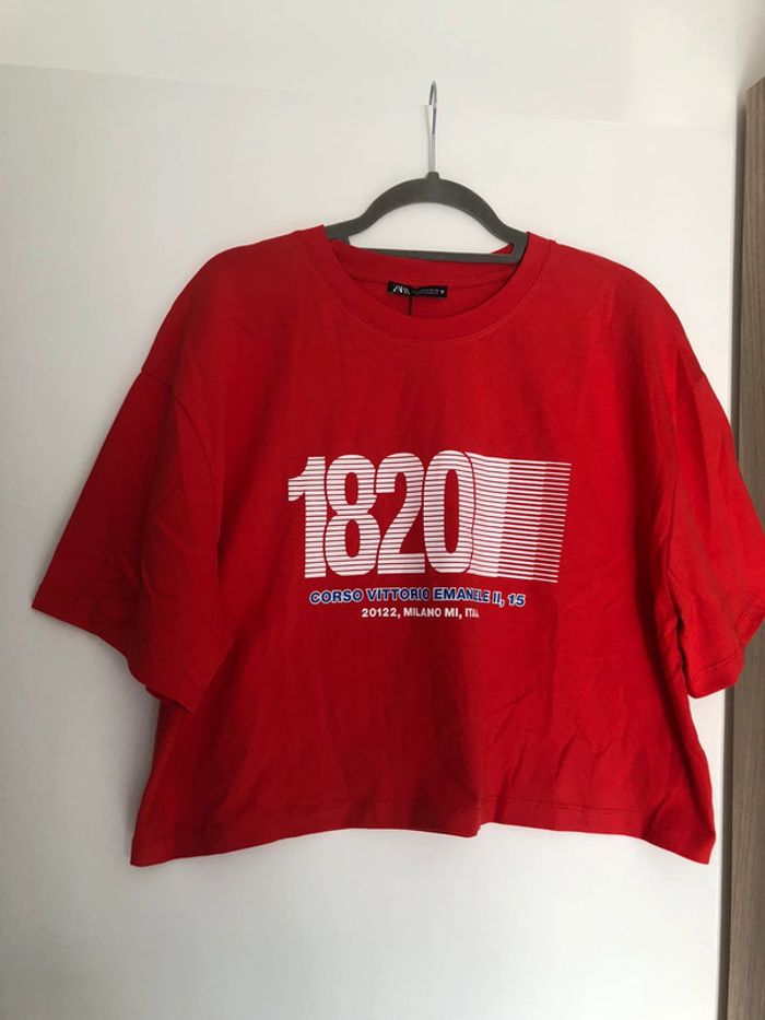 Superbe beau t-shirt court crop loose Zara neuf avec étiquette taille M - photo numéro 2