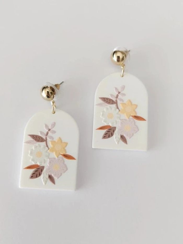 Paire de boucles d'oreilles pendantes, style bohème, forme géométrique, motif fleurs 🌼 - photo numéro 2