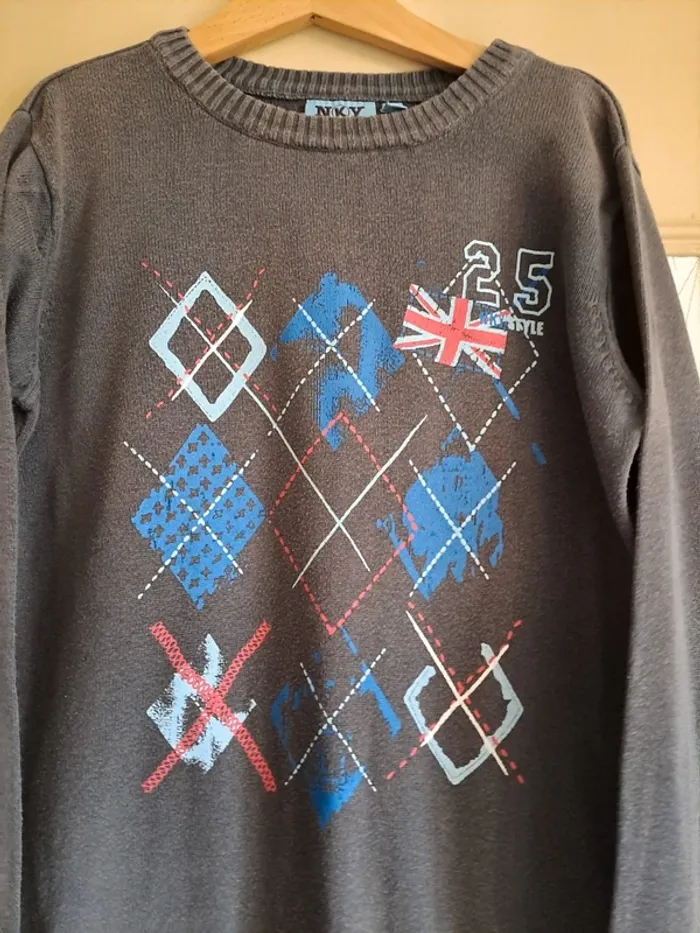 Pull garçon NKY gris 10 ans étiquette compo coupée be - photo numéro 2