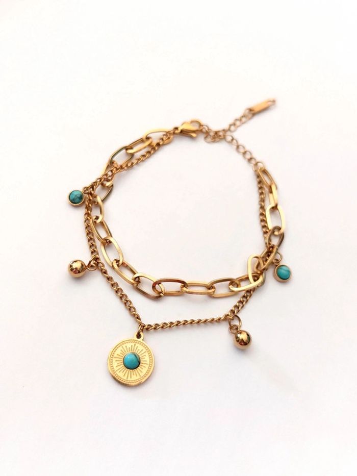 Bracelet en acier inoxydable doré - avec charm's - tendance bohème - photo numéro 5