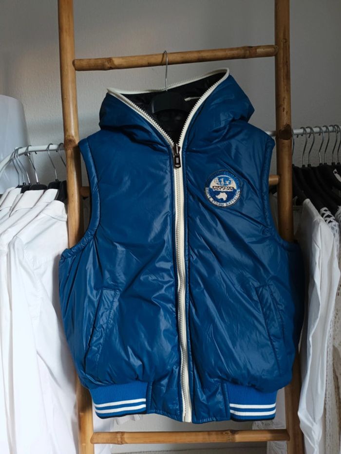 Veste doudoune sans manches réversible à capuche bleu / noir DLN Star taille S