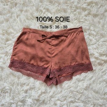 Lot de 2 shorts en 100% soie marron terracotta  et gris vert foncé milky - Etam - Taille S : 36 - 38