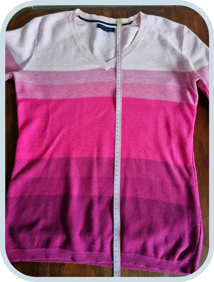 Pull leger over coll V Tommy Hilfiger Femme à rayures rose Taille s - photo numéro 8