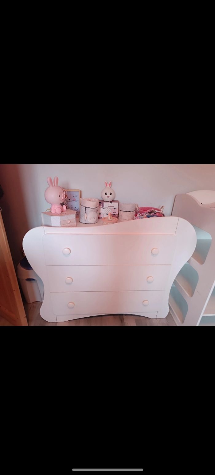 Chambre complète(lit, armoire, commode, table à langer) Aubert Iris/Altea en bois blanc - photo numéro 5