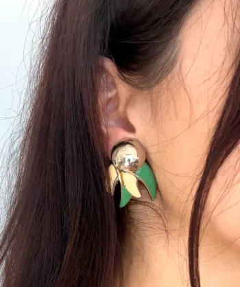 Boucles d’oreilles fantaisie vintage à clip années 80 argenté vert 🌱