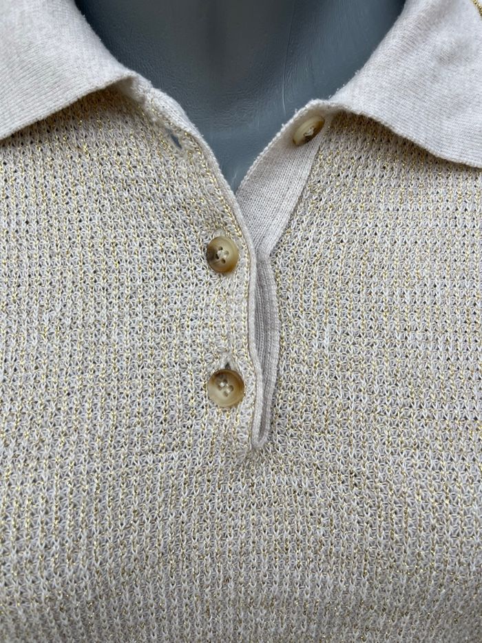 Pull style polo en maille beige et doré - Monoprix - photo numéro 7