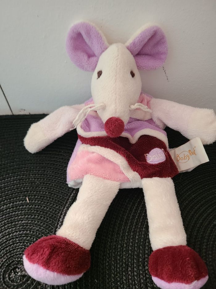 Doudou Babynat Souris Semi Mousse Violet Bordeaux