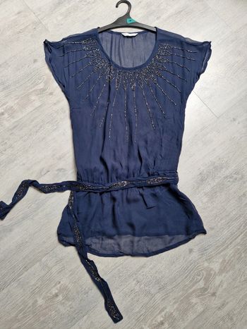 Tunique bleu marine Promod transparente avec perles étiquette de taille coupée mais convient à un XS