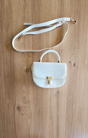 Petit sac à bandoulière croco blanc et doré,  Naf Naf