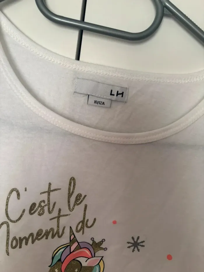 T-shirt blanc manche longue licorne 10/12 ans - photo numéro 2