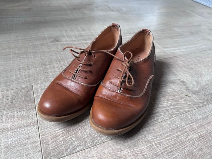 Derbies cuir marron passepoil paillette - photo numéro 2