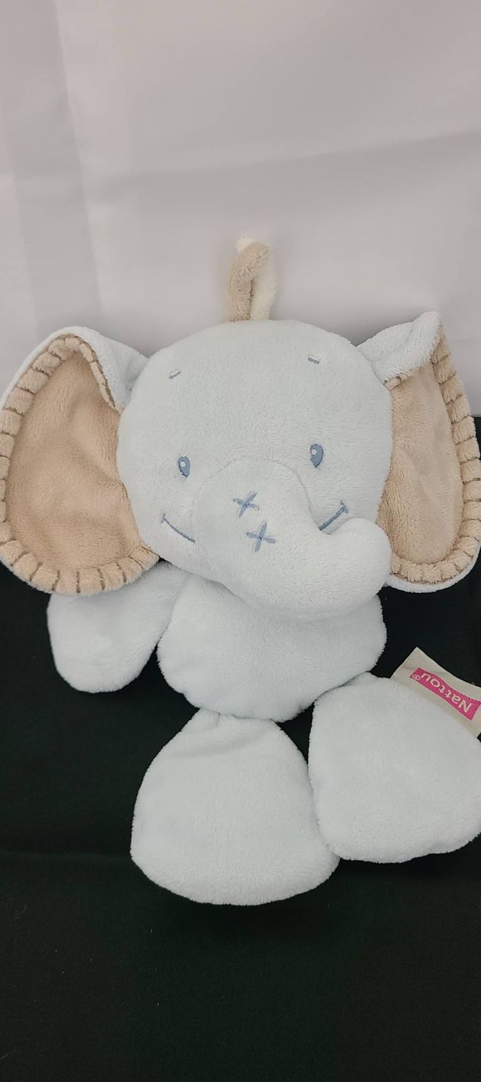 Nattou collection Les rigolos doudou flatsie éléphant bleu beige - photo numéro 3