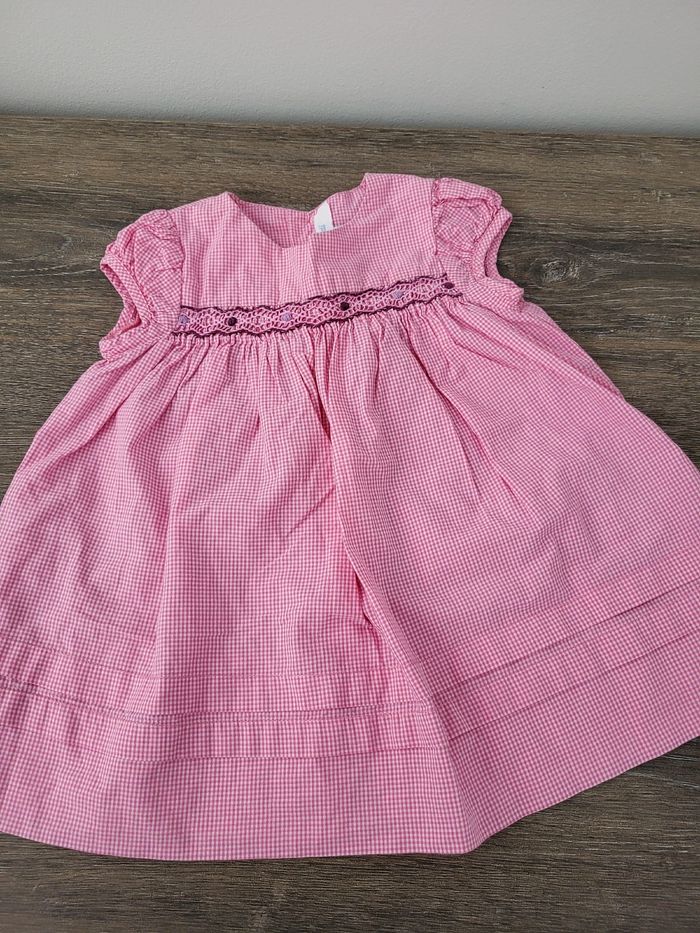 Jacadi - robe à smocks vichy rose + culotte 3 mois