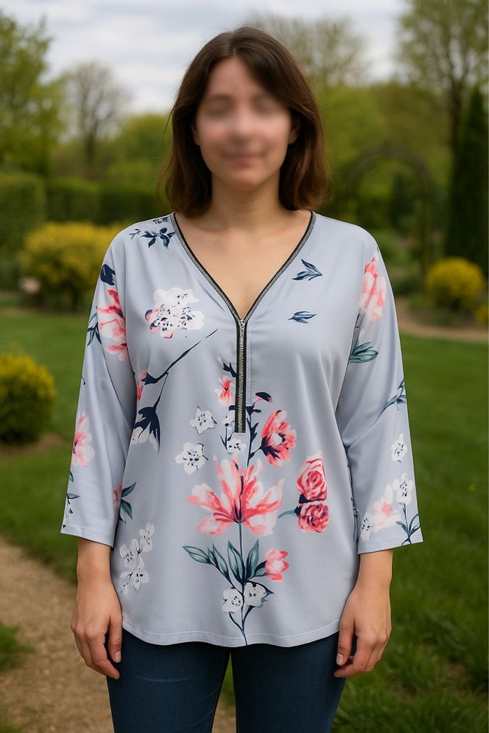 ✨ Blouse fluide à imprimé floral et fermeture zippée ✨