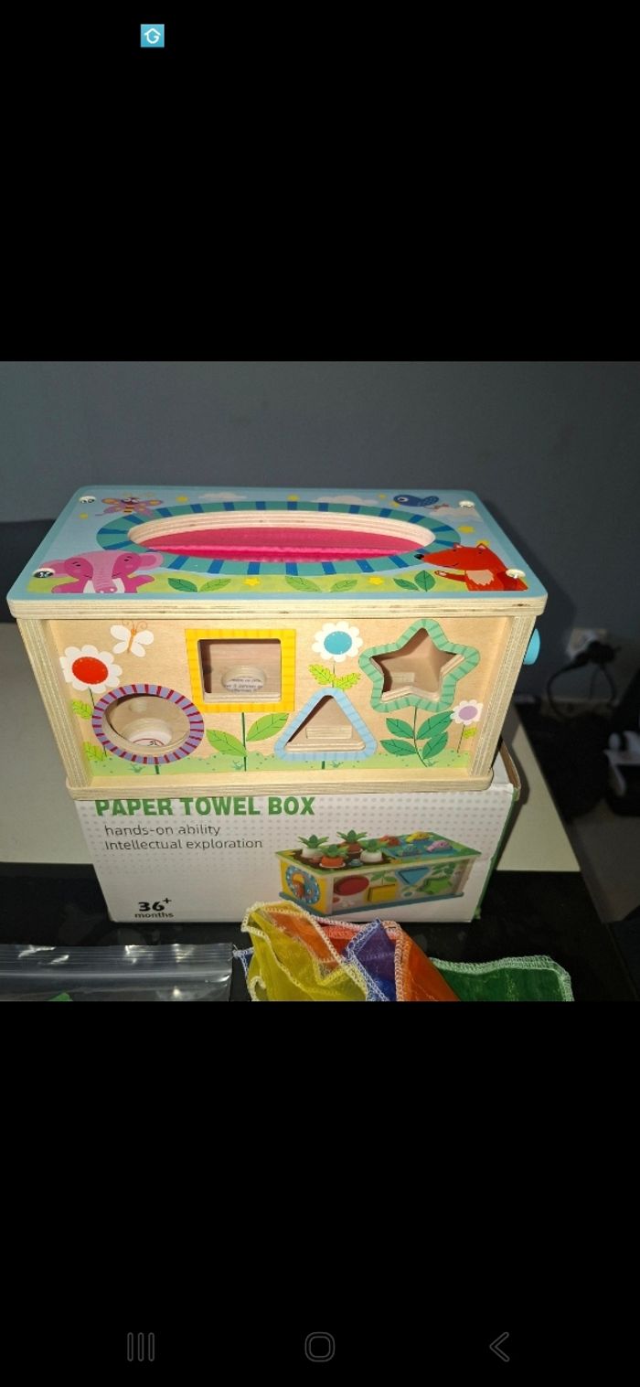 Jeu éducatif 6 en 1 en bois boîte a mouchoir Montessori  bébé - photo numéro 6