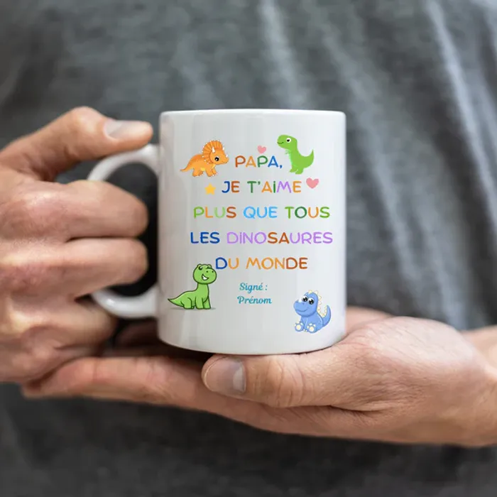 Mug “Papa, je t’aime plus que tous les dinosaures” – Personnalisable