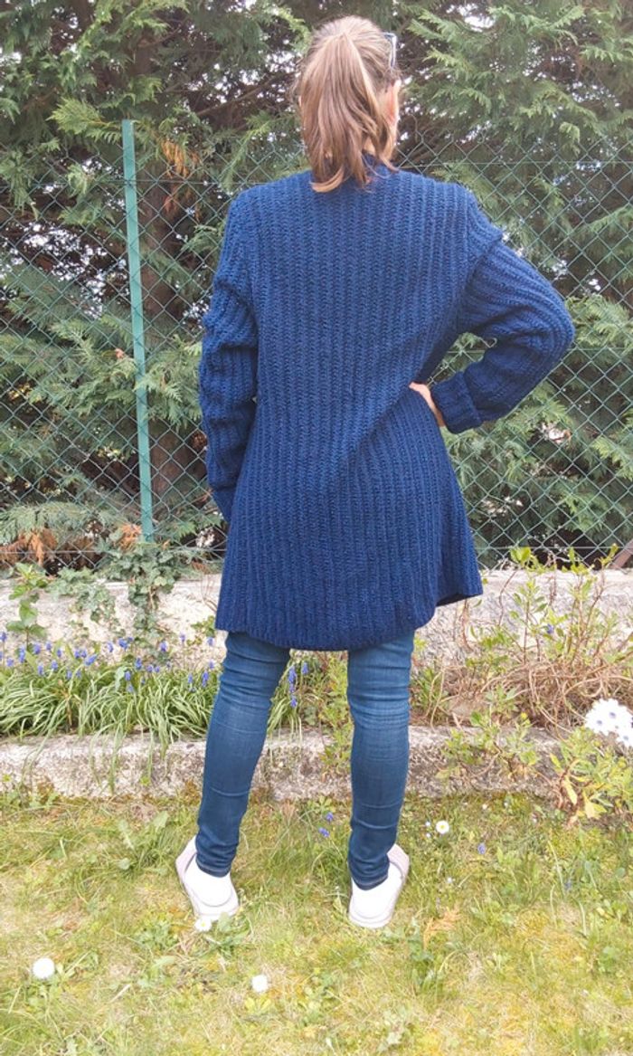 Veste hippie bohème tricoté main bleu marine T 40 - photo numéro 5