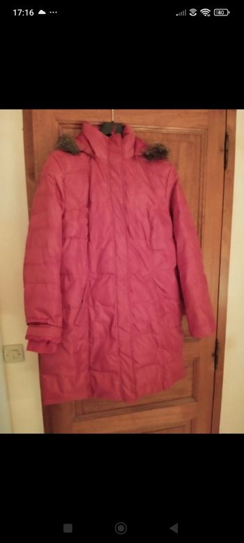 Doudoune longue corail/rouille avec capuche amovible