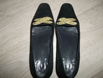 Escarpins SEDUCTA PARIS cuir peau noirs décos dorées 37 TBE