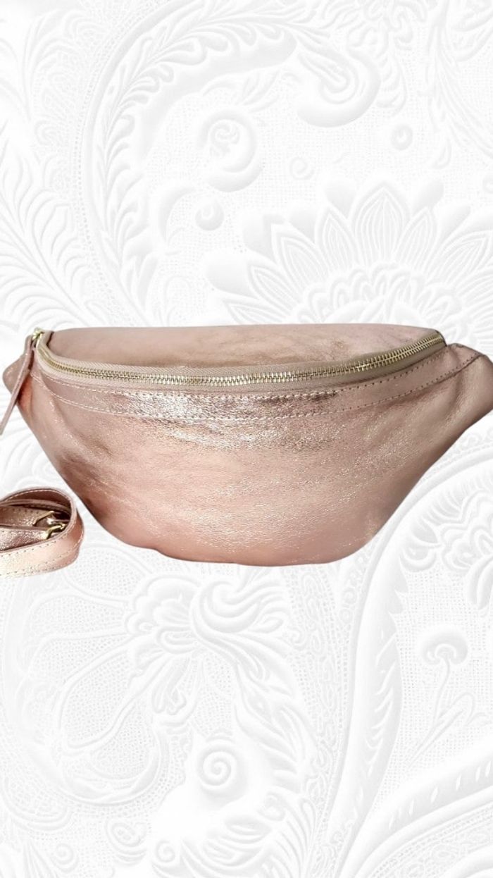 Sac banane cuir irisé XL et son porte cartes assorti gold rosé - photo numéro 6