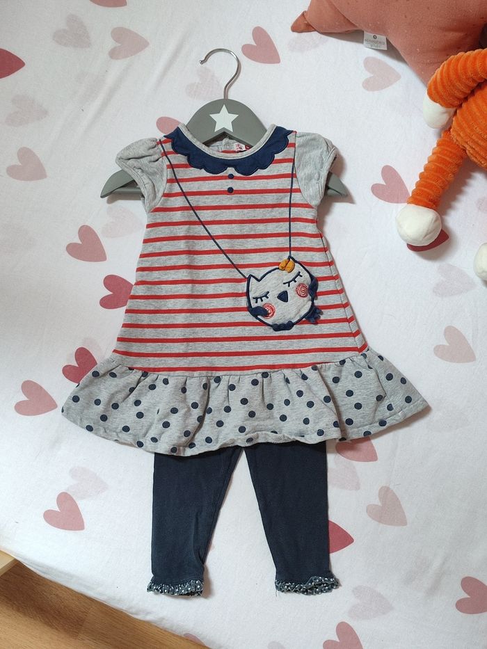 Ensemble Robe/Tunique et legging - Chouette - 12 mois - Très bon état - DPAM/Tape à l'oeil