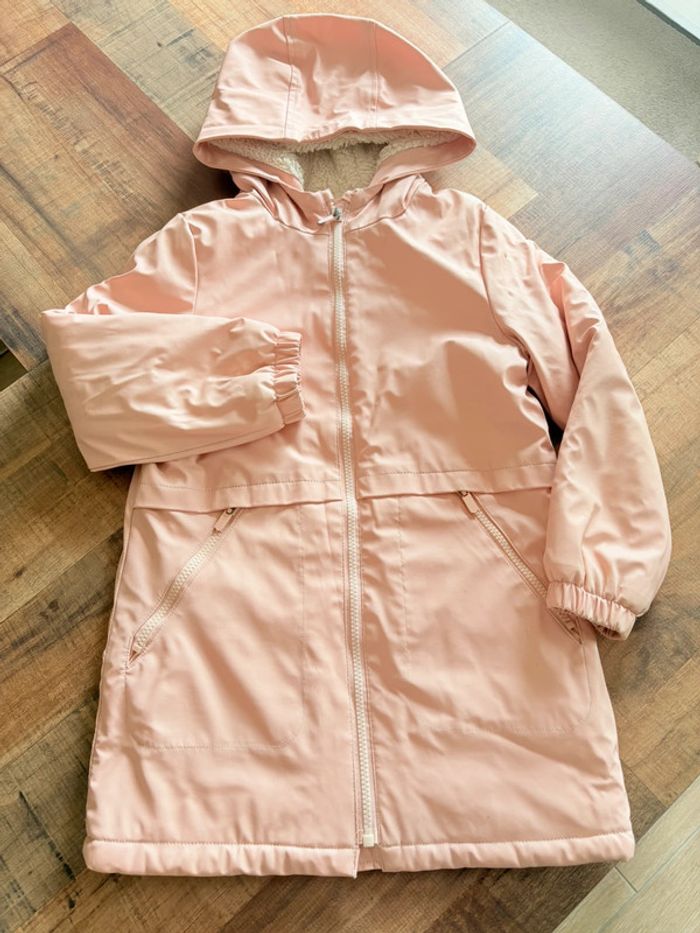 Manteau parka imperméable fourrure fille rose pale 8 ans