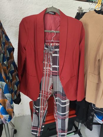 Ensemble CHICME veste rouge & pantalon carreaux – Taille S