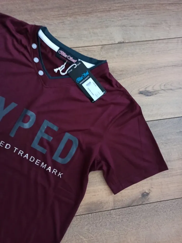 T-shirt bordeaux homme manches courtes flocage L - photo numéro 4