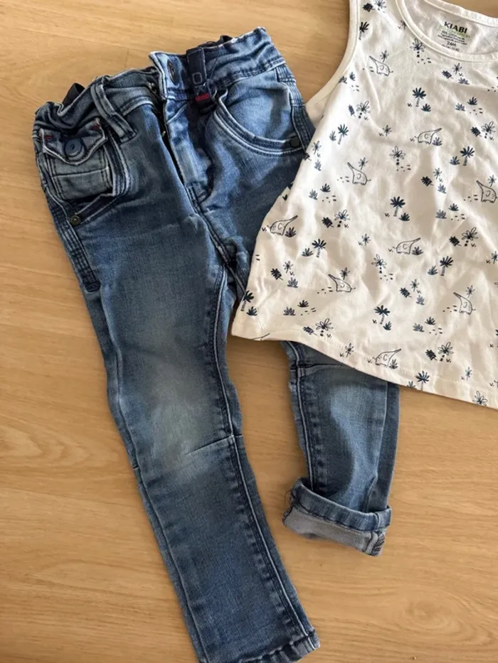Ensemble T-shirt sans manches et jean slim - 24 mois - photo numéro 2