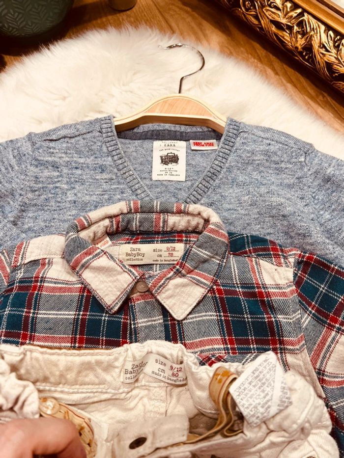 Taille 12 mois ensemble 3 pièces garçon Zara bleu et beige * carreaux * 💙 - photo numéro 5