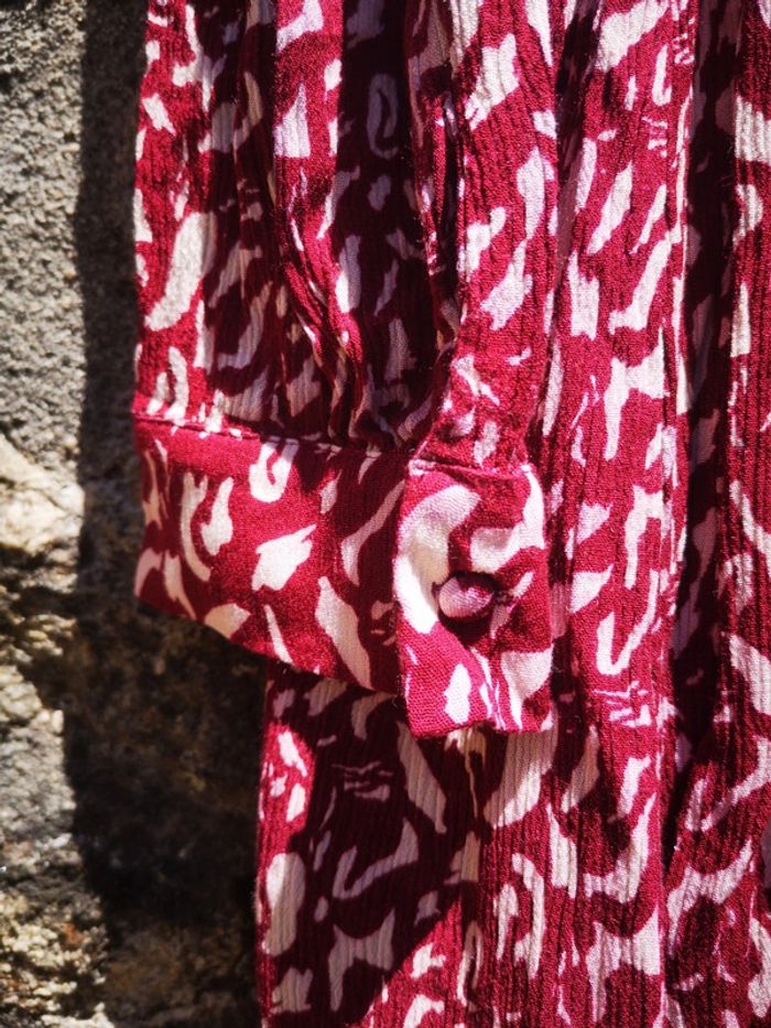 Robe courte manches longues Calie bordeaux et crème - photo numéro 4