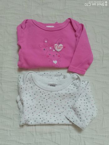 Lot 2 bodies bodys 3 mois rose coeur lapin