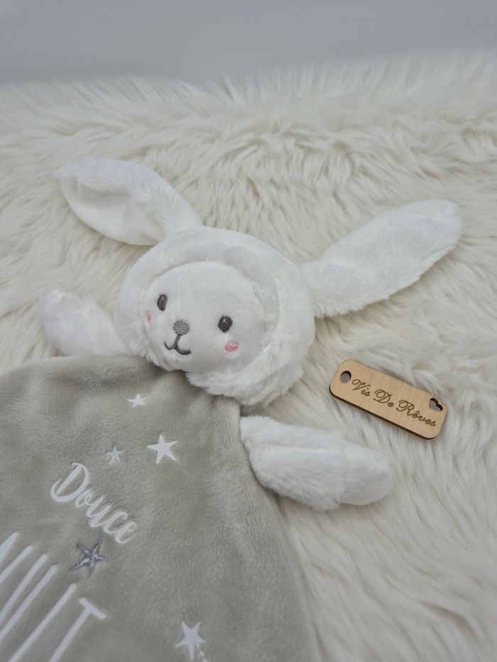 Doudou plat lapin Blanc gris Douce Nuit Mots D'enfants - photo numéro 2
