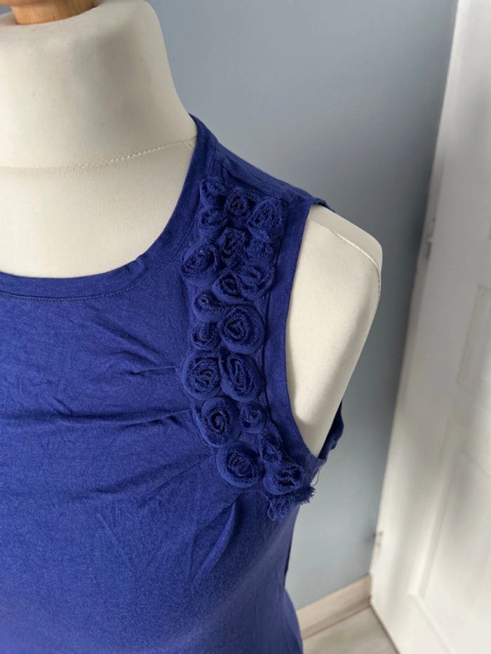 Débardeur détails fleurs bleu marine Mango L - photo numéro 3