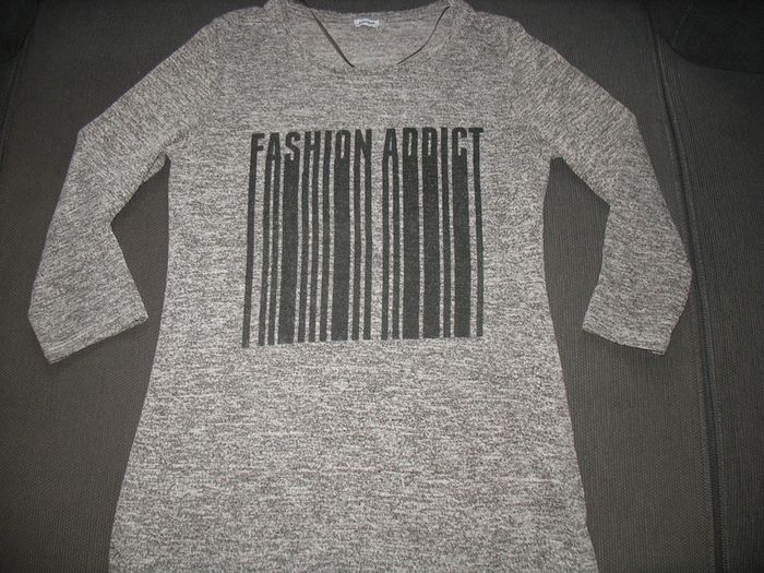 TEE SHIRT M 3/4 GRIS CHINÉ "PIMKIE" - TAILLE S - n°02