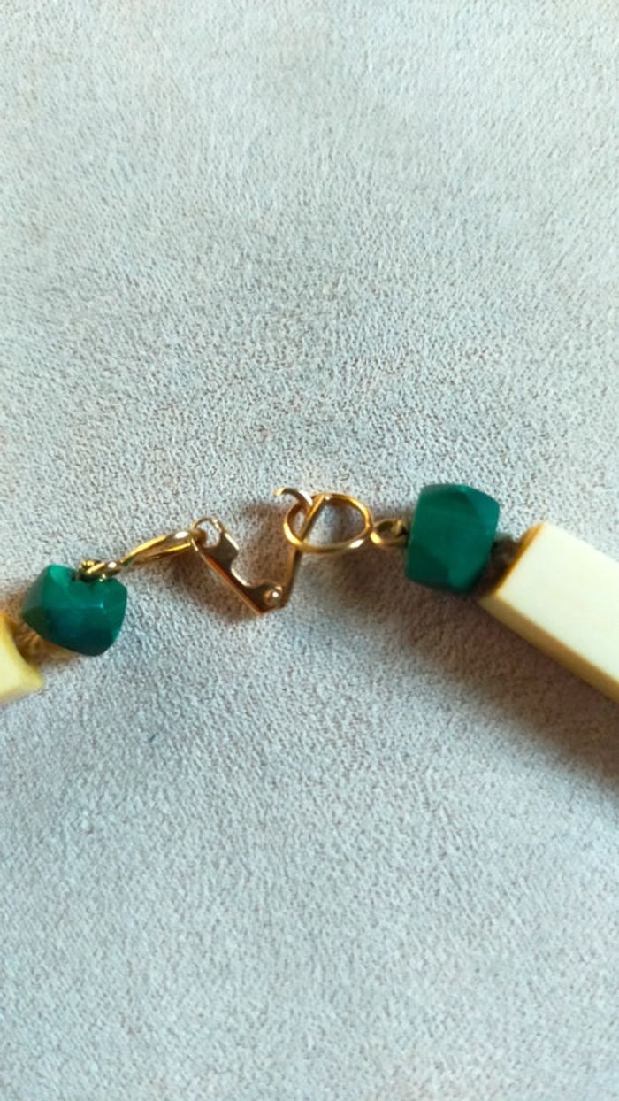 Collier vintage perles crème et vertes – style ethnique - photo numéro 15
