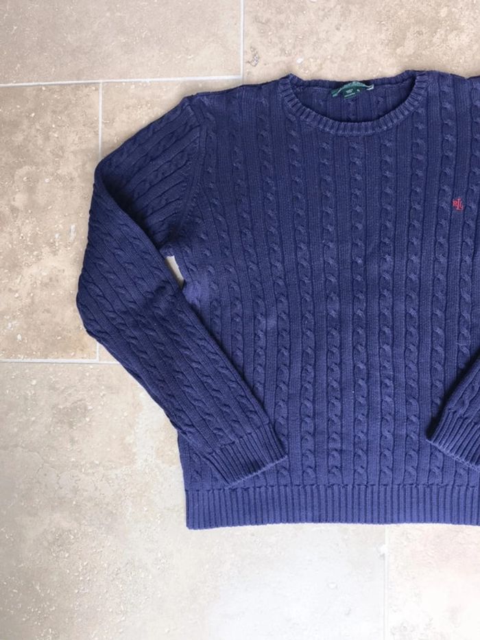 Pull torsadé femme Lauren Ralph Lauren bleu marine avec logo rouge brodé taille XL - photo numéro 3
