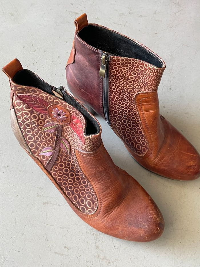 Bottines marrons vintage fleuries 38 - photo numéro 2