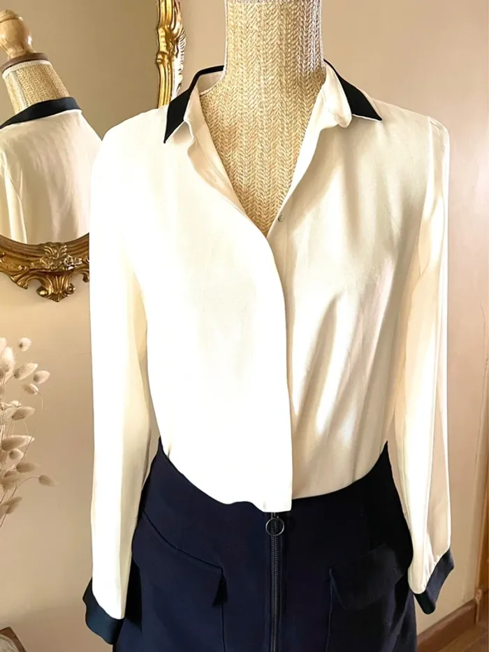 Sublime chemise blouse chic neuve Zara blanc écru et passementerie bordure  noir - photo numéro 2