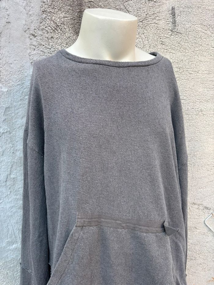 Pull léger Zara gris maille XL - col rond large - photo numéro 3
