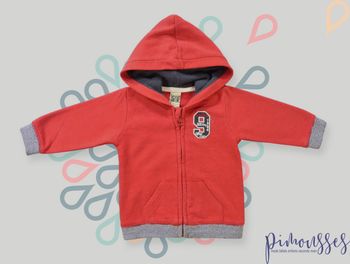Veste sweat capuche molleton rouge marine 9 Tape À L'oeil 9 mois garçon