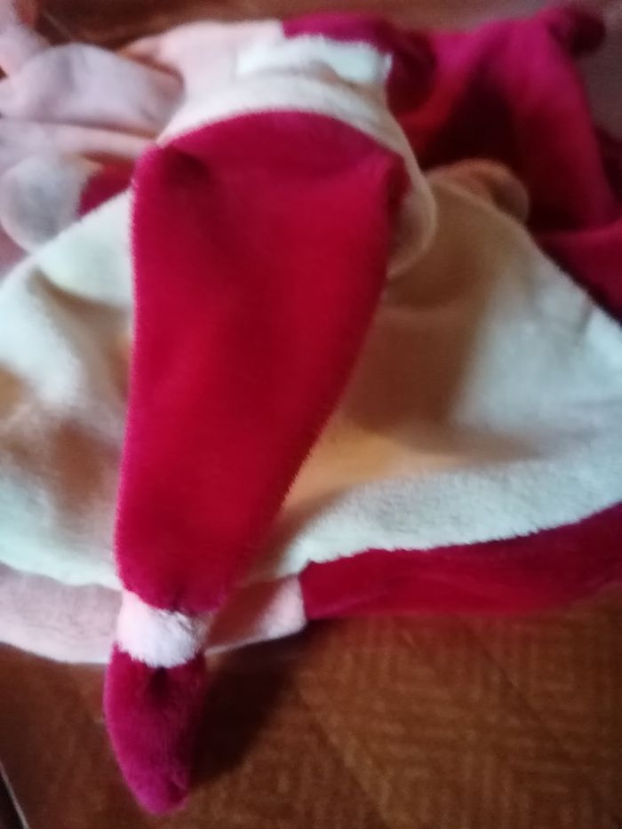 Doudou plat tête d'ourson baby Nat, avec bonnet, Bordeaux, abricots et jaune - photo numéro 5